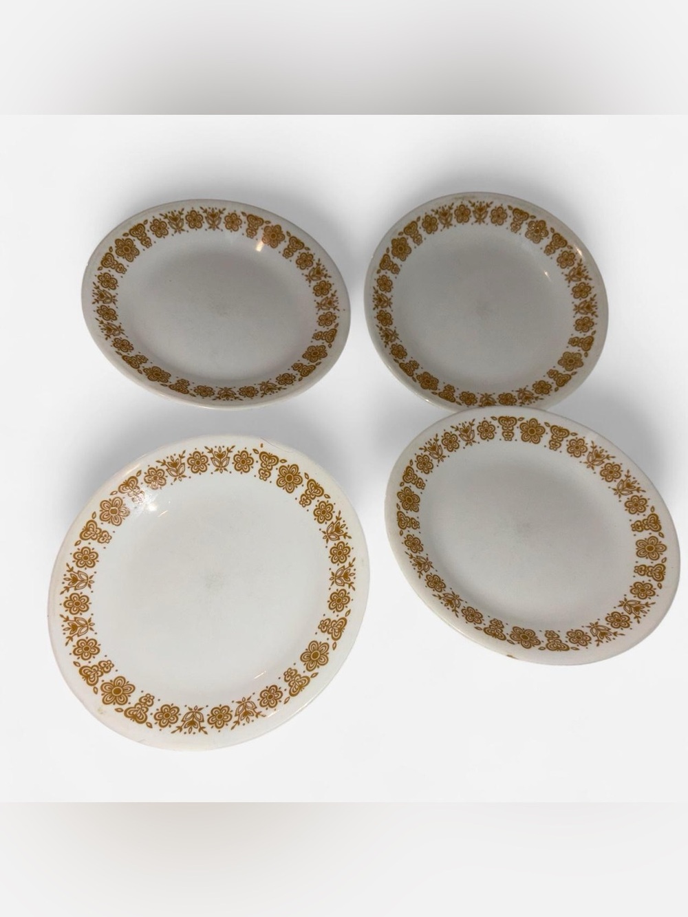 vtg 70s corelle “butterfly gold” 4pc dessert plate set
